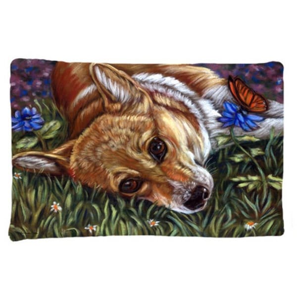 Carolines Treasures Corgi Pastel Butterfly Fabric Standard Pillowcase CA77716 - main